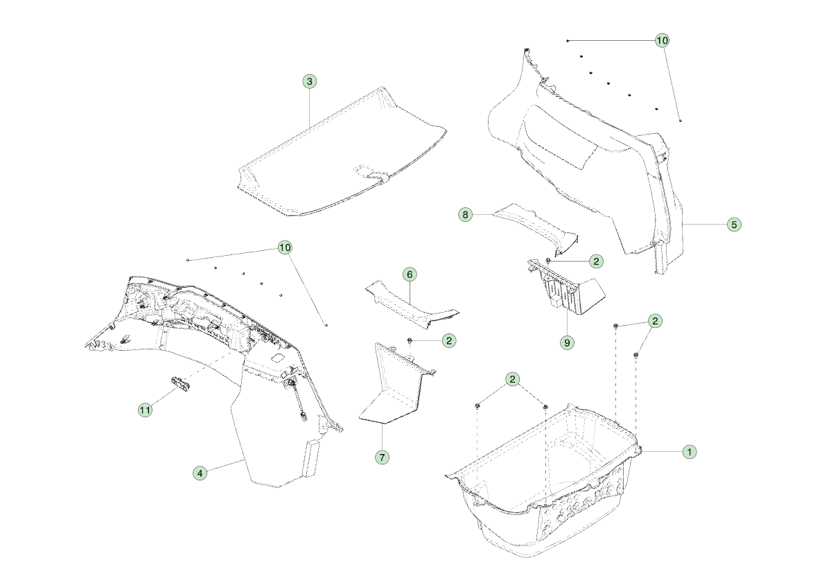 Model Y 153005 - Trunk Carpet and Side Finishers - 7 Seater