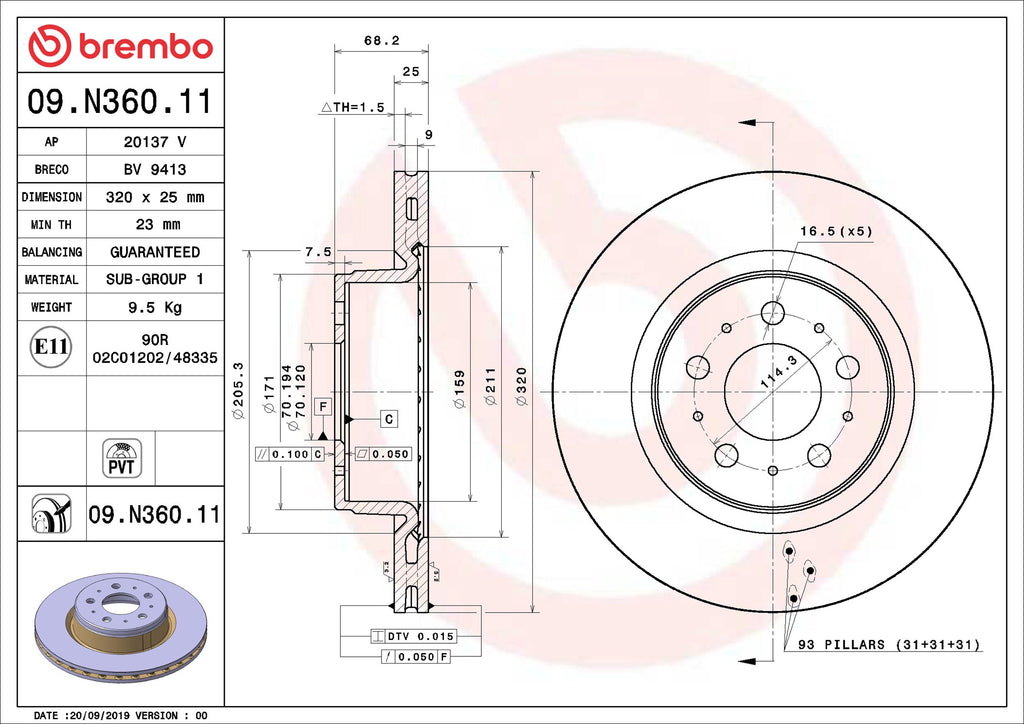 Bromsskiva Brembo Fram - Tesla Model 3