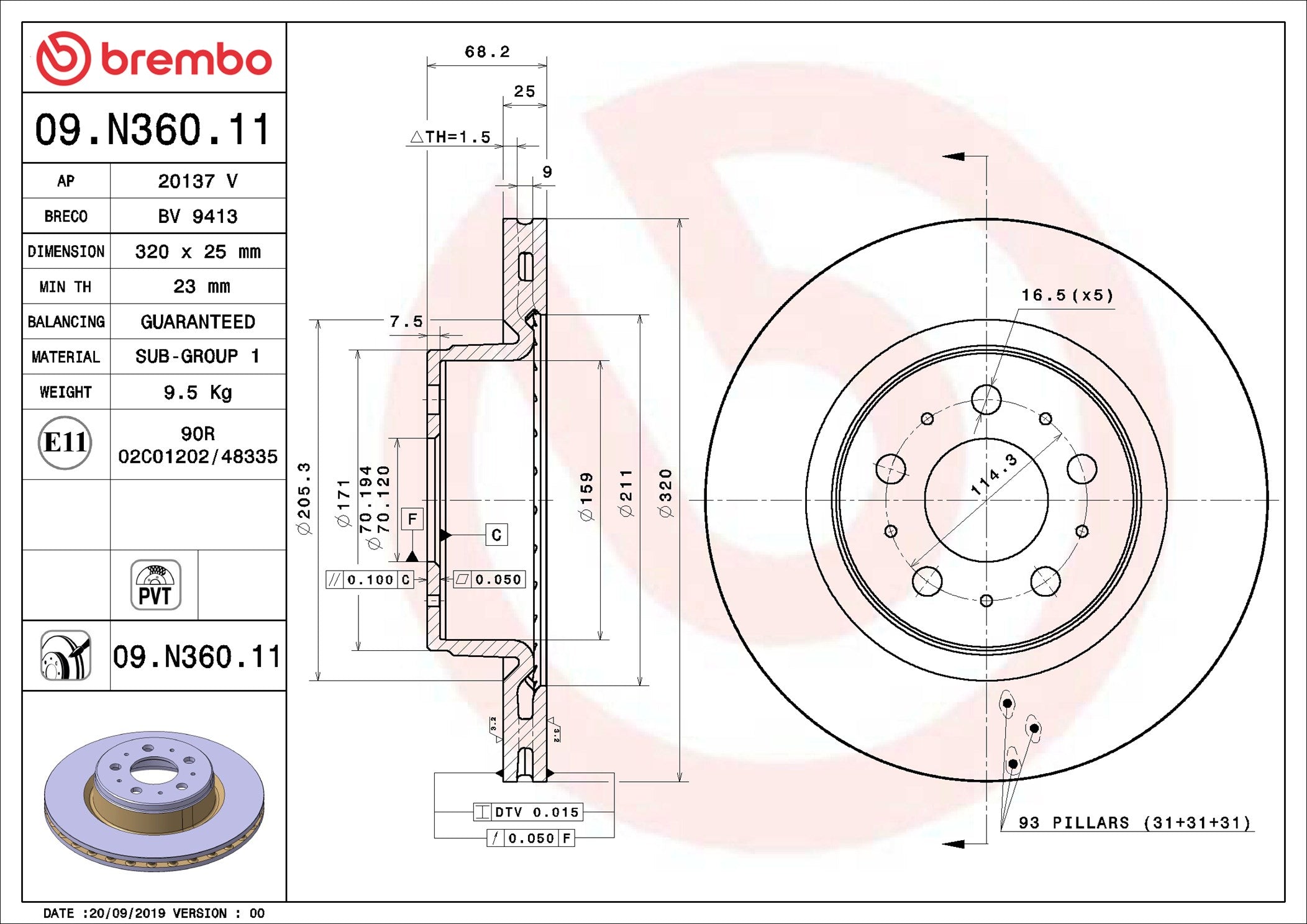 Bromsskiva Brembo Fram - Tesla Model 3