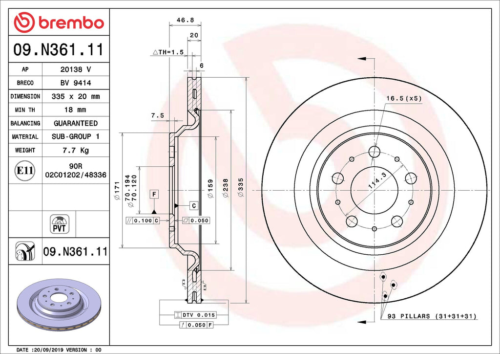 Bromsskiva Brembo Bak - Tesla Model 3