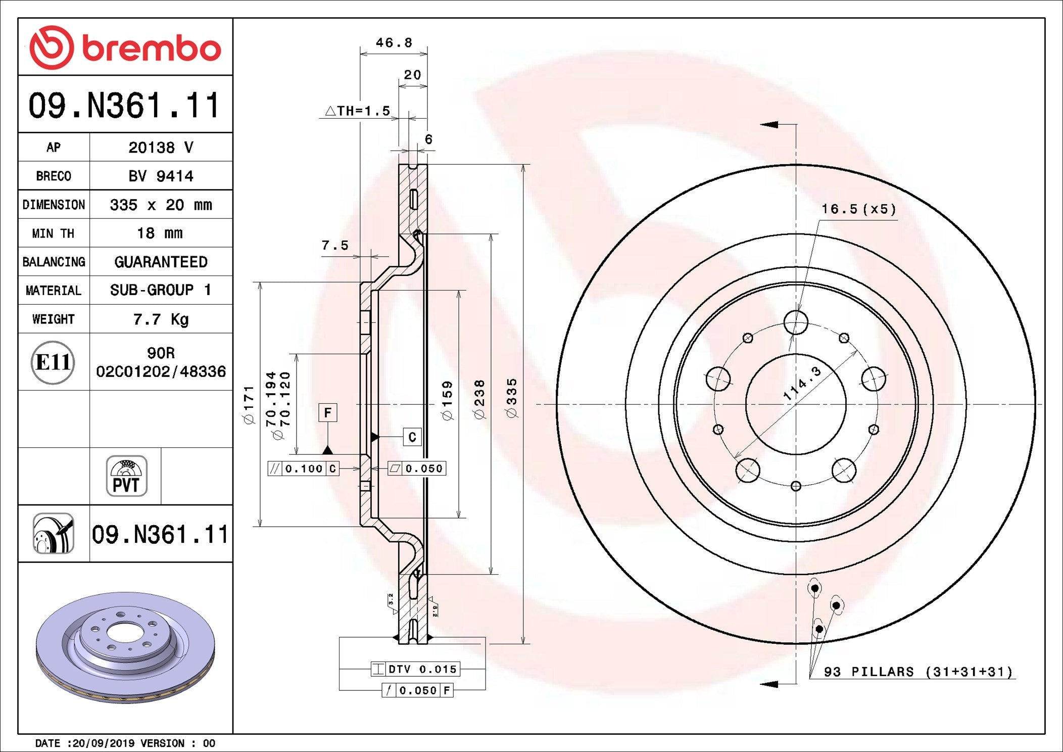Bromsskiva Brembo Bak - Tesla Model 3