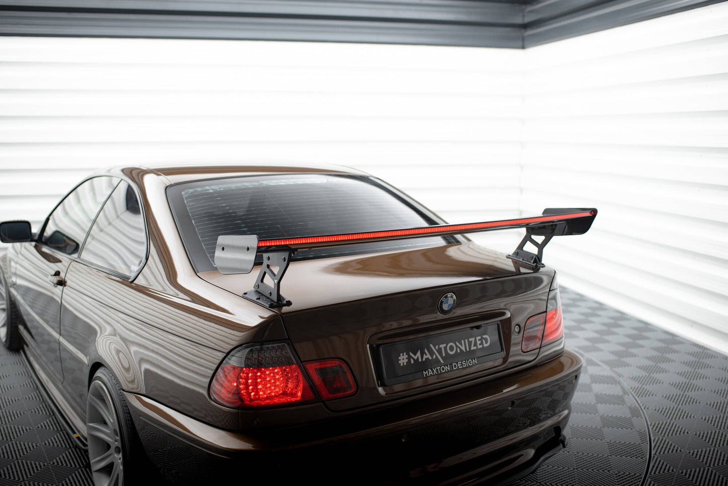 Carbon spoiler with external brackets uprights + led bmw 3 coupe e46