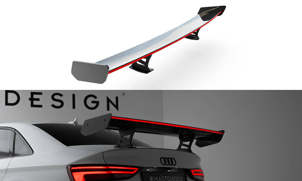 Carbon spoiler med interne parenteser lodret + LED Audi A3 / A3 S-linje / S3 / RS3 siden 8V / 8V ansigtsløftning
