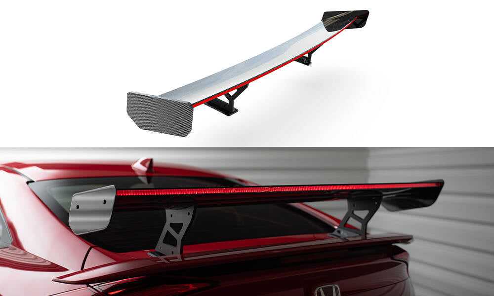 Carbon spoiler with internal brackets uprights + led honda civic si mk10