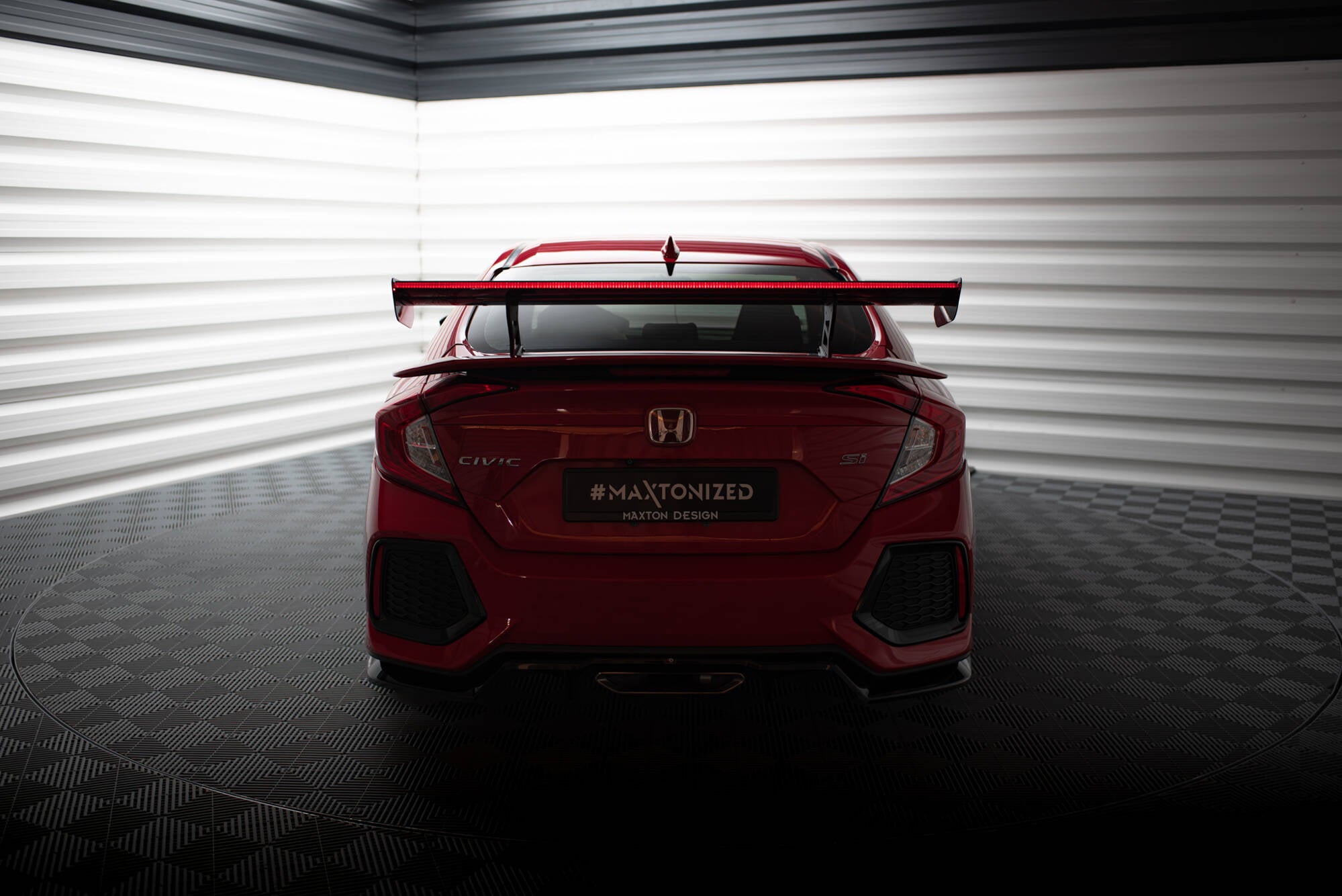 Carbon spoiler with internal brackets uprights + led honda civic si mk10
