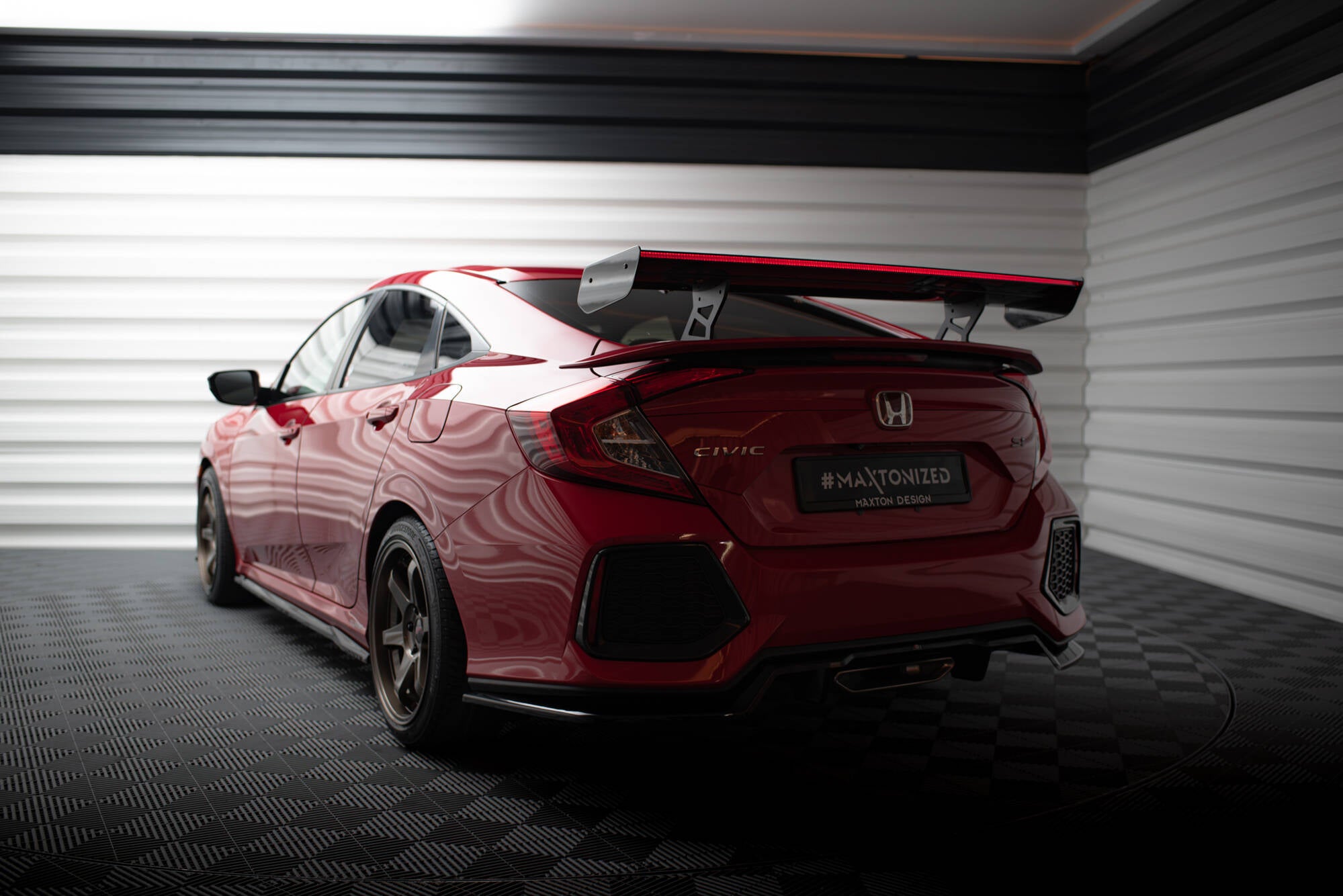 Carbon spoiler with internal brackets uprights + led honda civic si mk10