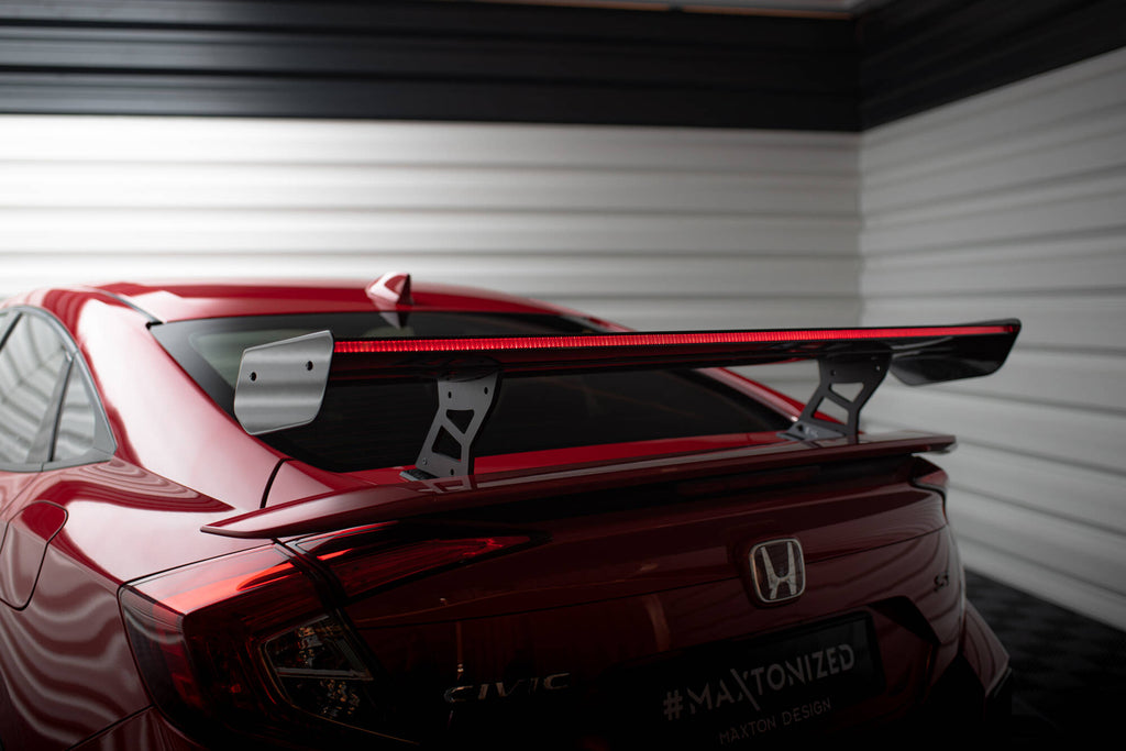 Carbon spoiler with internal brackets uprights + led honda civic si mk10