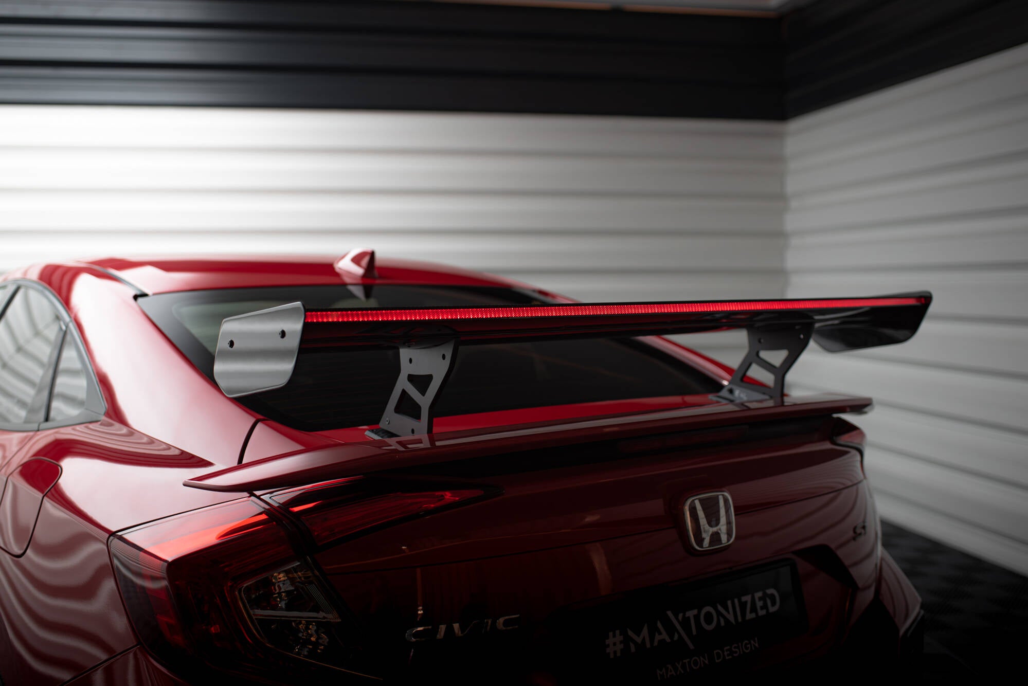 Carbon spoiler with internal brackets uprights + led honda civic si mk10