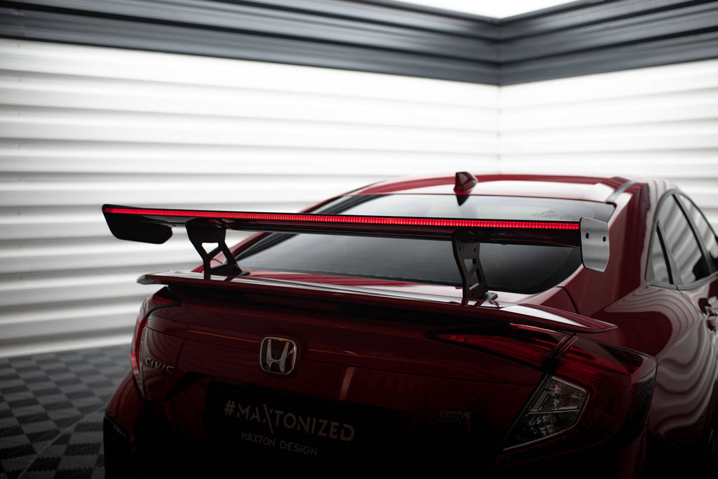 Carbon spoiler with internal brackets uprights + led honda civic si mk10