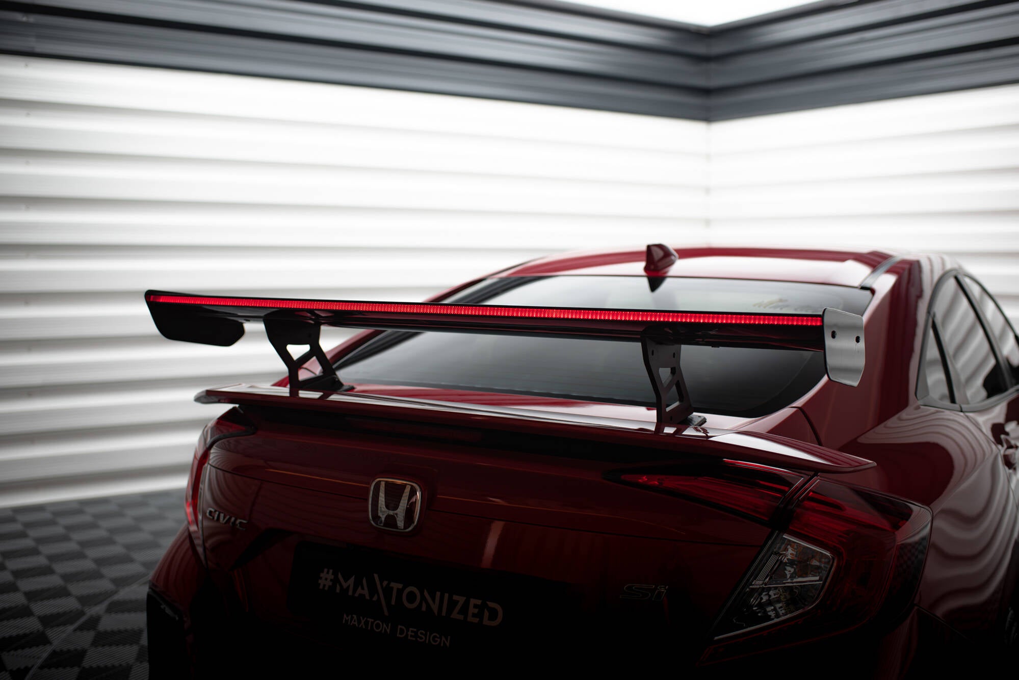 Carbon spoiler with internal brackets uprights + led honda civic si mk10