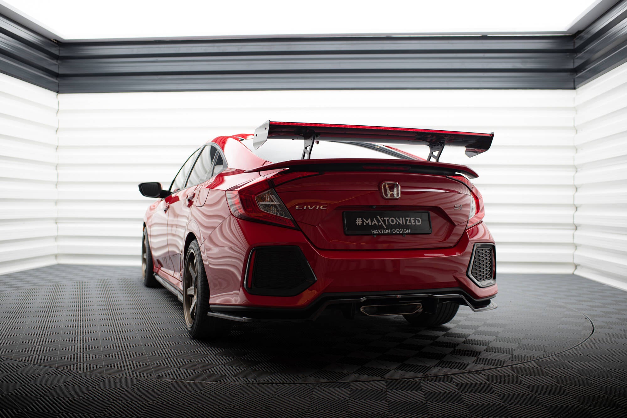 Carbon spoiler with internal brackets uprights + led honda civic si mk10
