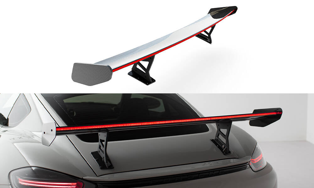 Hiilpoileri sisäisillä suluilla pystyssä V.1 + LED Porsche 718 Cayman 982c