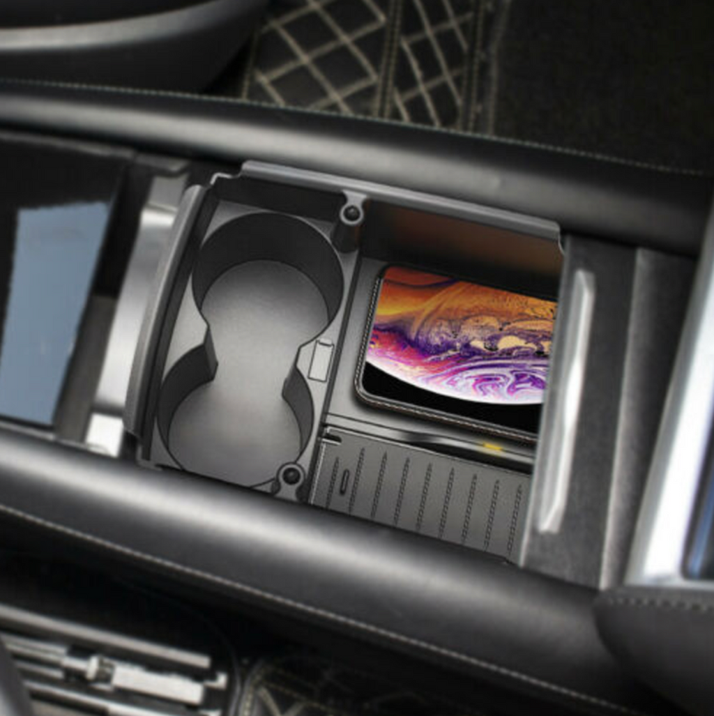 Mittenfack med Trådlös Laddning och Mugghållare Tesla Model S & X