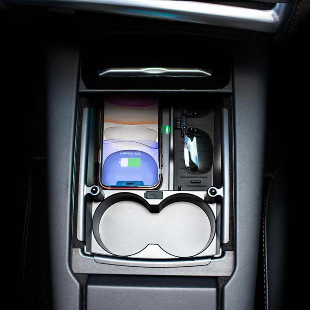 Mittenfack med Trådlös Laddning och Mugghållare Tesla Model S & X