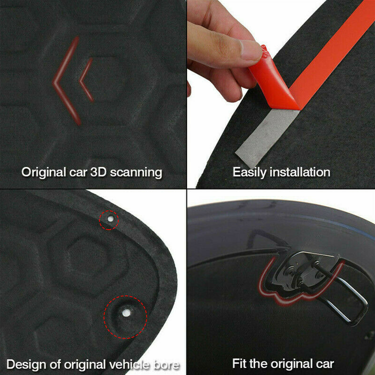 Lydisolering av frontdekselet på Tesla Model 3